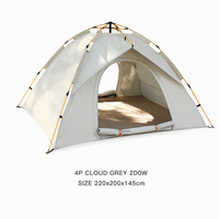Tente de camping pliable grise 3-4 personnes, instantanée, 2 portes, revêtement argenté, imperméable, pour l'extérieur