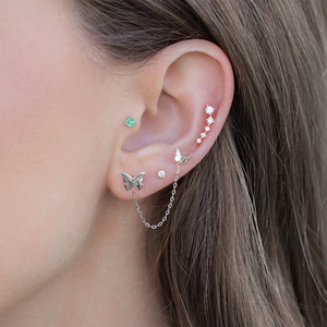 Pendientes de mariposa CANNER, plata de ley S925, chapados en oro, con doble perforación, cadena larga con borlas, para mujer - Product Image 3