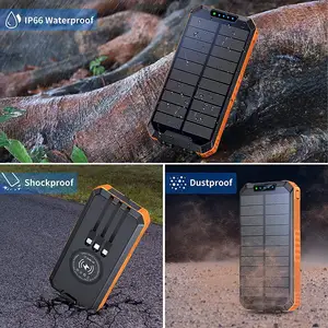 Waterproof 30000mah Qc3.0 External Battery Pack Type C Input Output Dual Super Bright Flash Portable Solar Charger Power Bank