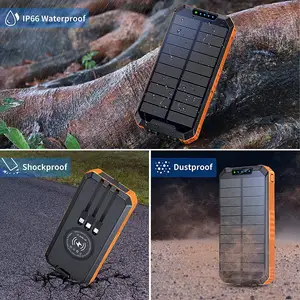 Impermeable 30000mAh qc3.0 Paquete de batería externa Tipo C Salida de entrada Dual Super Bright Flash Cargador Solar portátil banco de energía