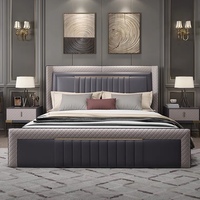 Ensemble de Meubles de Chambre Haut de Gamme, Lit Luxe King Size Moderne Gris, Cadre de Lit Double en Cuir Confortable pour Chambre à Coucher