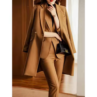 Produsen kustom Set jas 3 potong wanita kualitas tinggi celana blazer kancing sebaris bisnis Formal ramping elegan