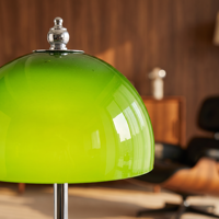Lámpara de Mesa LED Vintage Bauhaus con Pantalla de Vidrio en Forma de Hongo, Base de Metal Cromado, Inalámbrica y Recargable, para Mesita de Noche, Sala de Estar