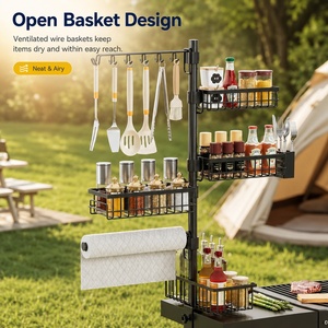Support de rangement multifonctionnel moderne pour accessoires de barbecue d'extérieur, en acier au carbone, pour épices et essuie-tout - Product Image 4