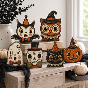 Décoration d'Halloween vintage en <span class=keywords><strong>bois</strong></span> à poser sur étagère, à double niveau de profondeur, style ferme, ornement de table d'Halloween, cadeau - Product Image 3