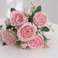 Bouquets de pivoines artificielles style rustique bohème avec tiges pour centres de table de réception de mariage et décoration intérieure