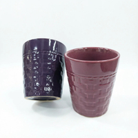 Pot Bunga Keramik 5 inci Desain Anyaman Bertekstur Premium Elegan Warna Ungu Tua & Burgundy untuk Dekorasi Rumah Indoor/Outdoor