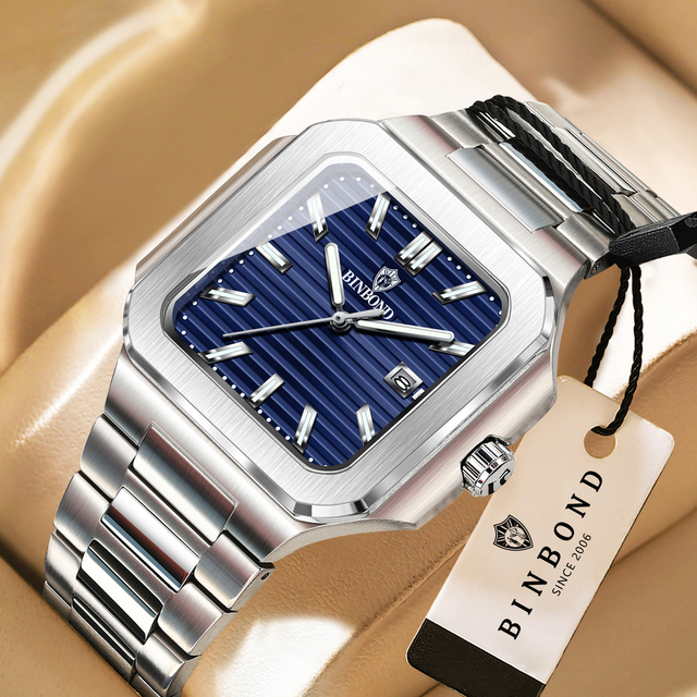 BINBOND Style Slim Luxury Watch Business Wrist Watch Men's High-end Genuine Luminous Stainless Steel Watch 30M Waterproof