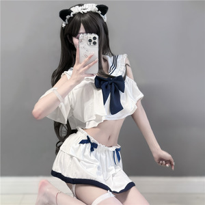 Conjunto de lencería sexy estilo anime con lazo, uniforme de colegiala japonesa, atuendo de ataque rápido, lencería erótica. - Product Image 4