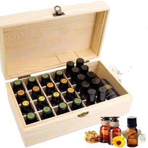 Caja de almacenamiento de aceites esenciales de madera de pino, rectangular, con cerradura, múltiples compartimentos, tapa abatible, para el cuidado personal. - Product Image 4
