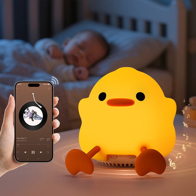 3-in-1 Multifunctional Wireless Speaker Bedroom Smart Baby Nursery Table Lamp Silicon Tap Dimmable Night Light for Kids Room
