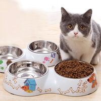 Bol d'alimentation rond pour animaux de compagnie en mélamine en acier inoxydable chat chien eau mangeoire double bol accessoires pour animaux de compagnie