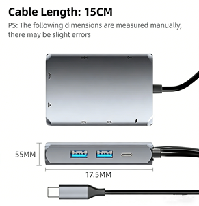 Hub USB C 7 in 1 Pronto per la Spedizione con HDMI VGA Doppio Display Ethernet Gigabit 1000Mbps 100W PD <span class=keywords><strong>2</strong></span> Porte USB 3.0 Docking Station - Product Image 3