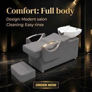 Chaise de lavage de cheveux en cuir synthétique de haute qualité au design moderne avec bac en céramique, écologique et imperméable - Product Image 1