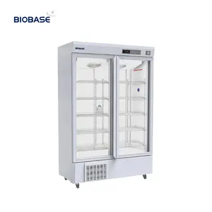 BIOBASE China descuento puerta de vidrio individual capacidad 368L uso hospitalario 2-8 grados 5 capas estantes vacuna laboratorio refrigerador