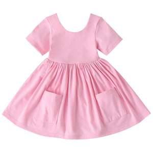 Vestidos de Verano para Niñas con Cuello Redondo sin Costuras, Bolsillo Frontal y Lazo - Product Image 1