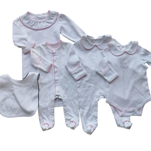 Monogramma bianco Picot Trim abbigliamento <span class=keywords><strong>per</strong></span> bambini ricamo personalizzato Set regalo <span class=keywords><strong>per</strong></span> bambino pagliaccetto <span class=keywords><strong>per</strong></span> neonato Peter Pan collare tutina <span class=keywords><strong>per</strong></span> bambina - Product Image 4