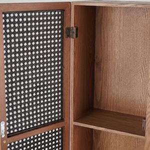 <span class=keywords><strong>Armoire</strong></span> de rangement murale traditionnelle en bois avec étagères flottantes, porte en rotin, décoration de la maison, salle à manger, salon, fabrication artisanale, 3 étagères - Product Image 4