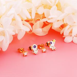 Pendientes de Acero Inoxidable con Circonita Cúbica y Baño de Oro de 18K, Pendientes de Astronauta para Mujer, a la Moda - Product Image 5