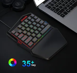 Gamesir背光有线键盘单手机械35键键盘，用于PUB-G/LOL/CF带LED背光游戏Teclado