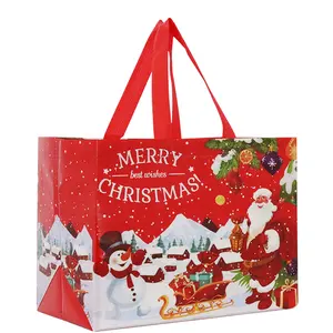 Большие Рождественские Сумки-тоут, нетканые подарочные пакеты, многоразовые продуктовые сумки с ручками для детей, праздничные подарки