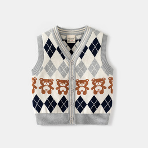 2025 collection d'hiver nouveaux garçons col en v diamant gilet à simple boutonnage <span class=keywords><strong>pull</strong></span> tricoté pour enfants pour bébés en gros - Product Image 5