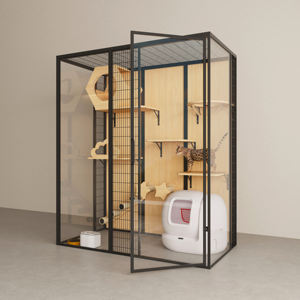 Villa moderne de luxe pour chat, maison en bois massif pour animaux de compagnie, cadre noir, <span class=keywords><strong>cage</strong></span> extérieure en métal pour le salon, motif d'impression de luxe, style polyvalent - Product Image 4