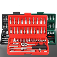 Jeu de clés à cliquet 46 pièces, kit d'outils de réparation automobile, douilles en chrome vanadium, outils de mécanique, étui portable