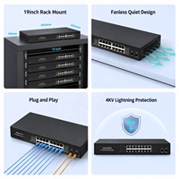 Switch Ethernet 16 Port 2.5G 16x2.5G RJ45 2x10G SFP+ Unmanaged 120Gbps 89.28Mpps untuk NAS PC Kantor Rak OEM ODM