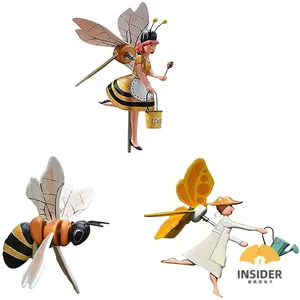 New Arrivals Flying Bird Garden Windmill Art,Bee Girl Whirligig Windmill Garden Wind Spinners,Outdoor Lawn Yard Patio Decor