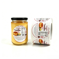 Étiquettes personnalisables en vinyle UV imperméable autocollantes pour emballages alimentaires, étiquettes en rouleau OEM de marque privée pour pots de pudding, flans et verres