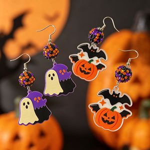 Vente en gros transfrontalière Nouveauté Halloween Boucles d'oreilles créatives modernes en plastique acrylique motif chauve-souris, fantôme, citrouille - Product Image 1