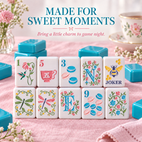 Jeu de Mahjong Américain en Acrylique Turquoise, Tuiles de Mahjong Macaron à Motif Floral pour une Soirée de Jeu Familiale Confortable et Agréable