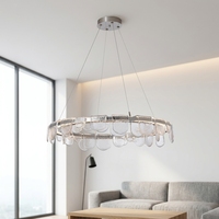 Lustre Jingshi en métal argenté, avec pampilles en verre texturé superposées, éclairage de plafond pour la maison à l'éclat chaleureux
