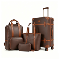 Ensemble de bagages vintage en PU avec logo personnalisé, 6 pièces, valise rétro avec sac à dos, bagages à roulettes de voyage, OEM ODM, sac cosmétique