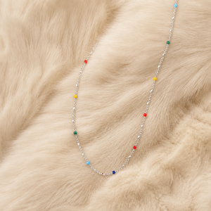 Collier en chaîne d'argent avec perles colorées, élégant pour femme, usage quotidien, personnalisable, fabrication OEM/ODM, vente en gros - Product Image 3