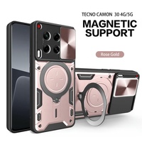 Étui de protection de qualité militaire pour Tecno Camon 40 30 Pro 4G 5G avec protection d'objectif, béquille magnétique et support de fixation voiture, noir