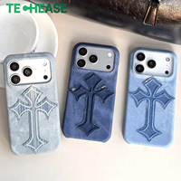 Coque de téléphone antichoc en jean vintage délavé avec croix Chrome Hearts pour iPhone 17 Pro Max – Vente en gros, coque de téléphone premium OEM