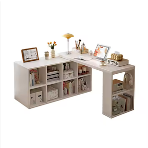 Moderno ahorro de espacio organizado versátil <span class=keywords><strong>blanco</strong></span> en forma de L <span class=keywords><strong>Escritorio</strong></span> de esquina de <span class=keywords><strong>madera</strong></span> con almacenamiento abierto para oficinas en casa y dormitorios - Product Image 1