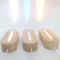 Base lumineuse LED créative en bois massif - Support d'affichage ovale alimenté par USB pour veilleuses 3D en acrylique (Bois de hêtre naturel)