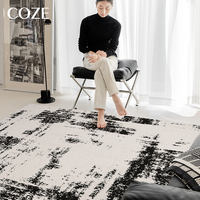 Tapis de salon moderne abstrait en diatomite, imperméable, antidérapant, résistant aux taches, fabriqué à la machine, noir et blanc, pour la cuisine