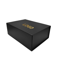 Boîte pliante rigide noire mate haut de gamme avec fermeture magnétique, emballage cadeau pour cravates et ceintures, logo personnalisé, marquage à chaud