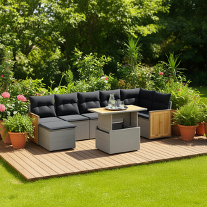 Grey Pe <b>Rattan</b> Garden <b>Sofa</b> Set With Adjustable Feet 6 Seater Outdoor Furniture Contemporary Design - Product Image 2