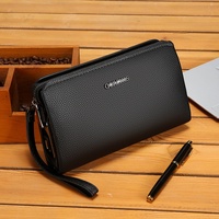 Tas Clutch Pria Baru dengan Ritsleting Anti Maling, Dompet Kapasitas Besar, Tas Kulit PU Kelas Atas untuk Bisnis dengan Lapisan Poliester