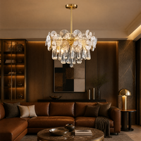 Lámpara Colgante LED de Cristal con Diseño de Loto Dorado, con Control Remoto, Tamaño Mediano, Estilo Postmoderno, para Sala de Estar, Hotel, Villa, Venta al por Mayor