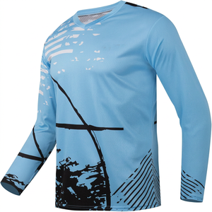 Camiseta Deportiva de Manga Larga con Cuello en V para Hombre, Color Azul Claro, con Patrón Geométrico, Secado Rápido, 100% Poliéster, Corte Regular - Product Image 1