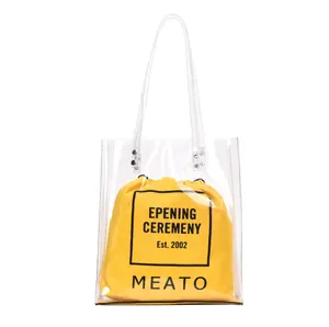 Hot Sale Mode Wasserdichte transparente PVC-Einkaufstasche, MOQ 100 Stück benutzer definierte PVC Strand tasche Gelee-Tasche für Mädchen