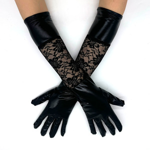 Mode Sexy élé<span class=keywords><strong>gant</strong></span> <span class=keywords><strong>noir</strong></span> dentelle en cuir verni épissage gants danse Performance Cosplay longs gants - Product Image 6