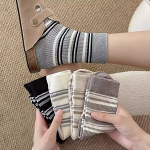 Women's Striped Mid-Calf Slouch <b>Socks</b> <b>Breathable</b> Sweat-Absorbing Casual Style Spring Autumn Wear - Product Image 1