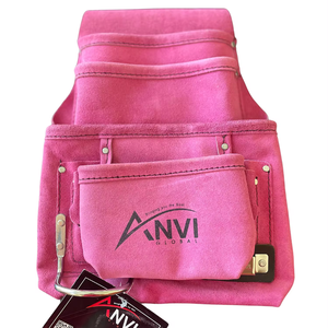 Anvi1010 Pink <b>Leather</b> 4-Pocket Hand Powered <b>Tool</b> <b>Pouch</b> Waterproof Drywall Work Bag for Construction Workers - Product Image 3
